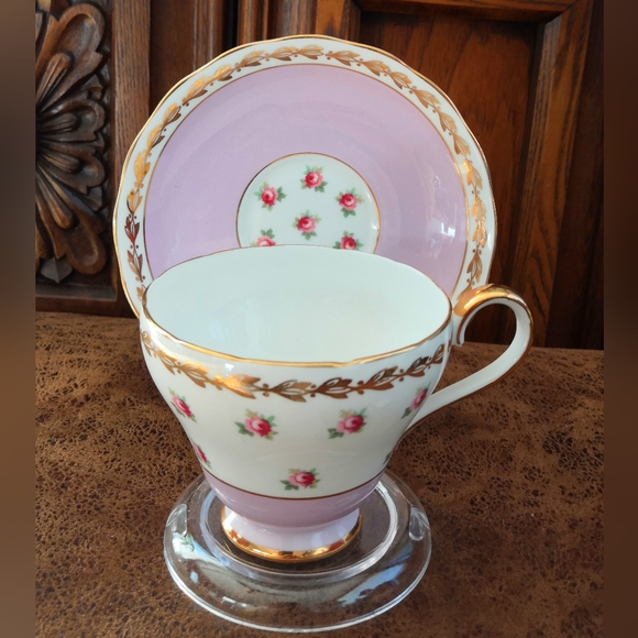 Adderley Fine Bone China Pink Purple Cup and Saucer - Picture 2 of 6